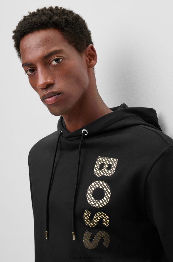 4TFNJN911 أسود Hugo Boss هودي بشعار مملوء بشعار المونوغرام مصنوع من قطن هيوغو باللون الأسود