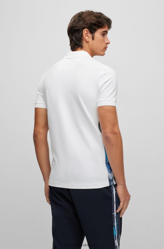 4TFNJN912 أبيض Hugo Boss قميص بولو أبيض من Hugo مصنوع من القطن المطاطي بقصة ضيقة مع شريط داخلي