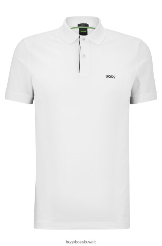 4TFNJN912 أبيض Hugo Boss قميص بولو أبيض من Hugo مصنوع من القطن المطاطي بقصة ضيقة مع شريط داخلي