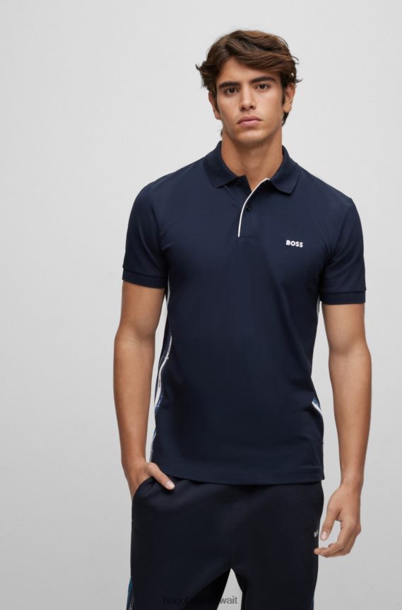 4TFNJN913 أزرق غامق Hugo Boss قميص بولو من Hugo باللون الأزرق الداكن مصنوع من القطن المطاطي بقصة ضيقة مع شريط داخلي