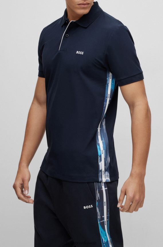 4TFNJN913 أزرق غامق Hugo Boss قميص بولو من Hugo باللون الأزرق الداكن مصنوع من القطن المطاطي بقصة ضيقة مع شريط داخلي
