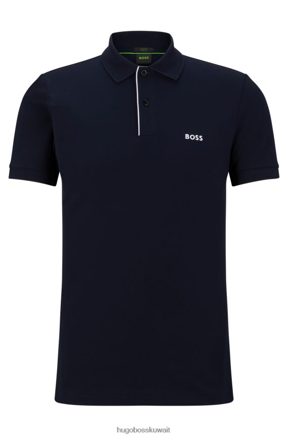 4TFNJN913 أزرق غامق Hugo Boss قميص بولو من Hugo باللون الأزرق الداكن مصنوع من القطن المطاطي بقصة ضيقة مع شريط داخلي