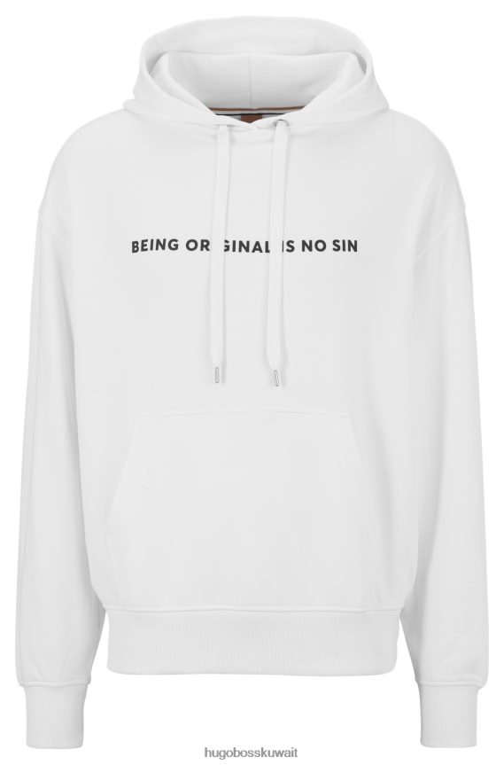 4TFNJN915 أبيض Hugo Boss سترة بغطاء للرأس من قطن تيري بتصميم مريح مع رسومات فريدا كاهلو باللون الأبيض