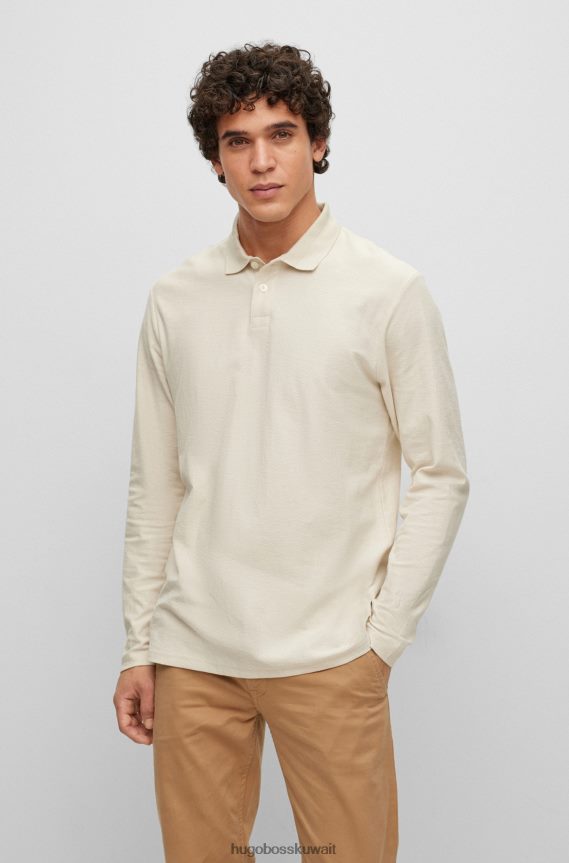 4TFNJN919 أبيض Hugo Boss قميص بولو هوغو أبيض مريح بأكمام طويلة من قماش الجاكار القطني
