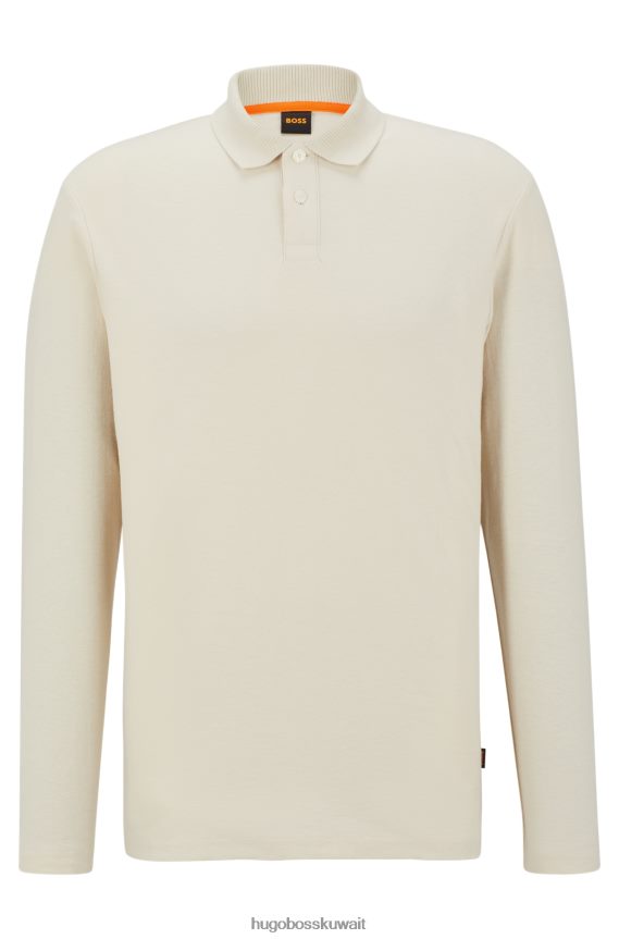 4TFNJN919 أبيض Hugo Boss قميص بولو هوغو أبيض مريح بأكمام طويلة من قماش الجاكار القطني