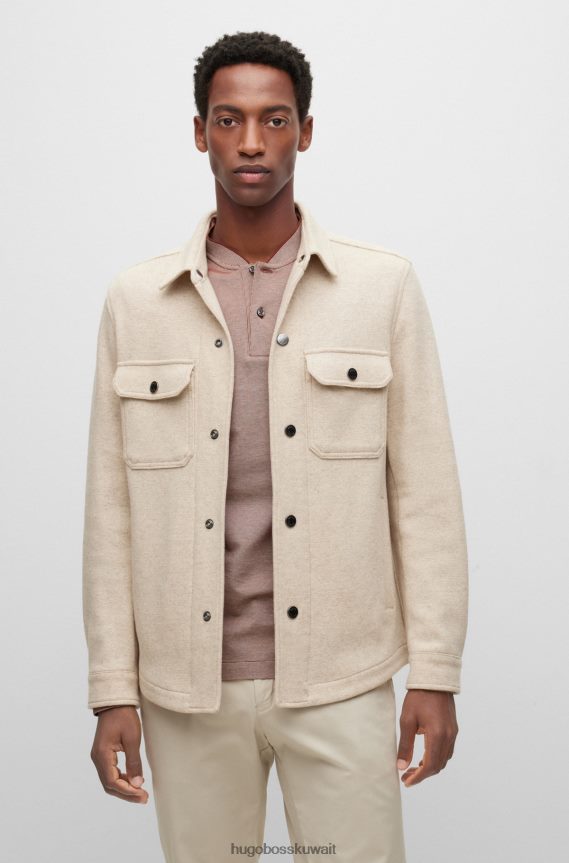 4TFNJN928 البيج الفاتح Hugo Boss قميص علوي مريح باللون البيج الفاتح مصنوع من مزيج الصوف بأنماط دقيقة