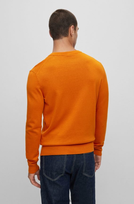 4TFNJN930 البرتقالي Hugo Boss سترة برتقالية برقبة دائرية من هوغو من القطن والكشمير مع شعار