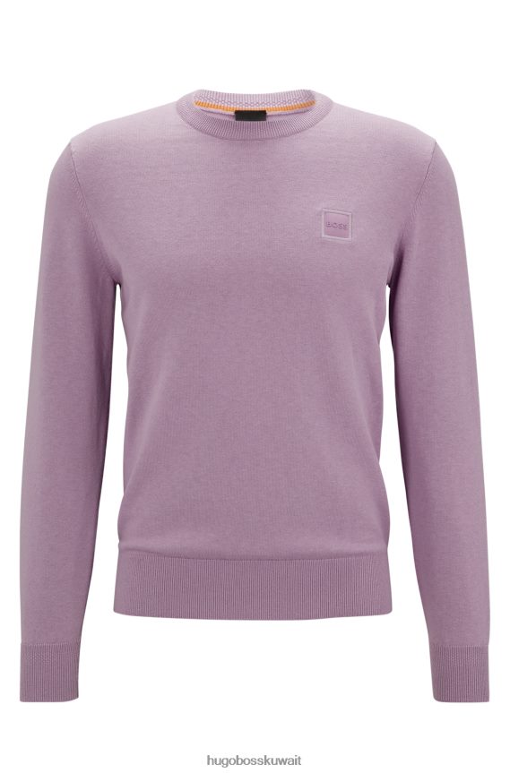 4TFNJN933 ضوء ارجواني Hugo Boss سترة بياقة دائرية من القطن والكشمير مع شعار هوغو باللون الأرجواني الفاتح