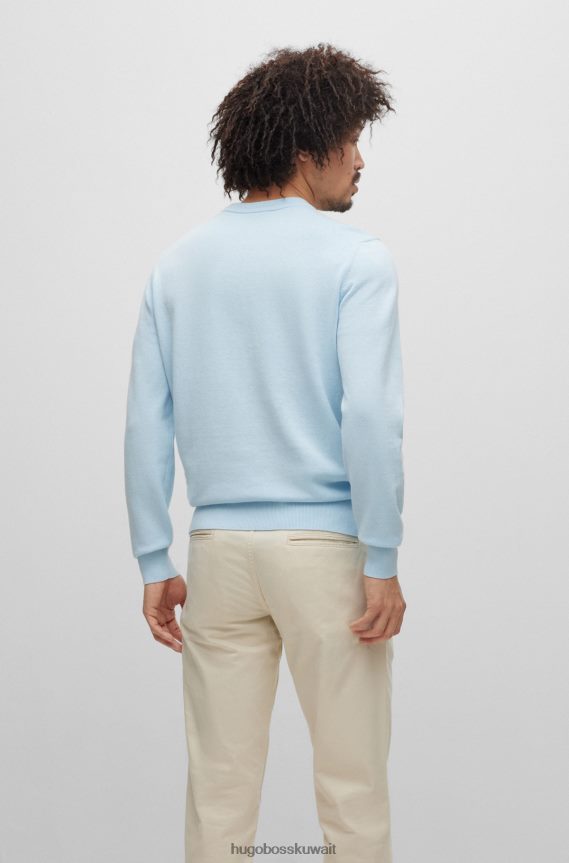 4TFNJN934 أزرق فاتح Hugo Boss سترة برقبة دائرية باللون الأزرق الفاتح من القطن والكشمير مع شعار هوغو