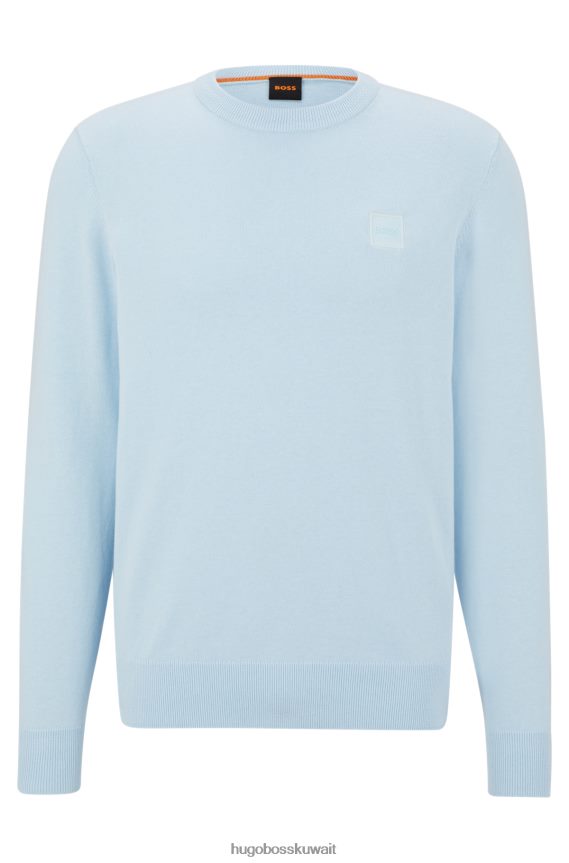 4TFNJN934 أزرق فاتح Hugo Boss سترة برقبة دائرية باللون الأزرق الفاتح من القطن والكشمير مع شعار هوغو