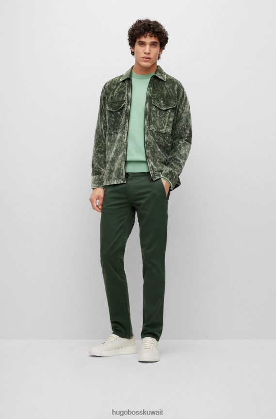 4TFNJN936 اخضر فاتح Hugo Boss سترة هوغو برقبة دائرية باللون الأخضر الفاتح من القطن والكشمير مع شعار