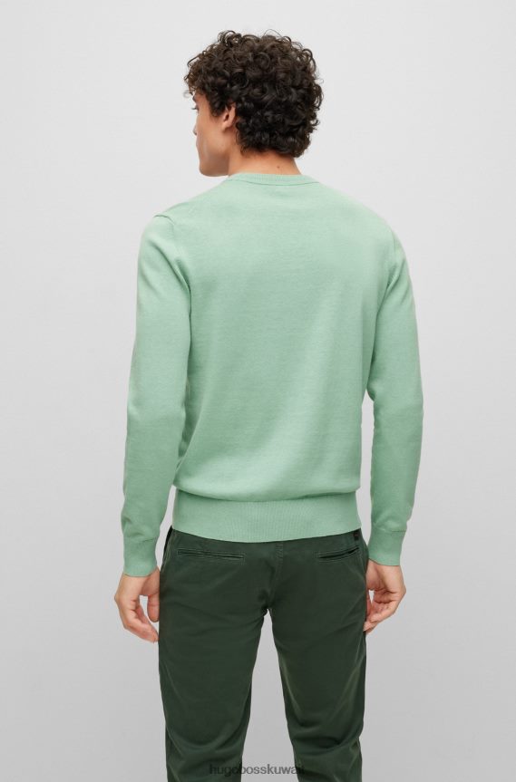 4TFNJN936 اخضر فاتح Hugo Boss سترة هوغو برقبة دائرية باللون الأخضر الفاتح من القطن والكشمير مع شعار