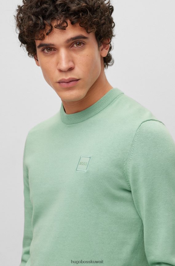 4TFNJN936 اخضر فاتح Hugo Boss سترة هوغو برقبة دائرية باللون الأخضر الفاتح من القطن والكشمير مع شعار