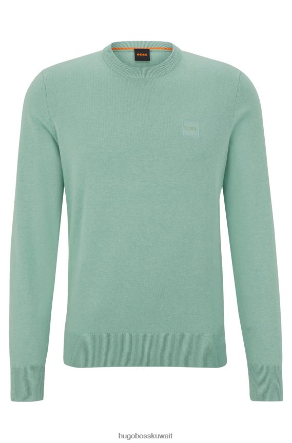 4TFNJN936 اخضر فاتح Hugo Boss سترة هوغو برقبة دائرية باللون الأخضر الفاتح من القطن والكشمير مع شعار