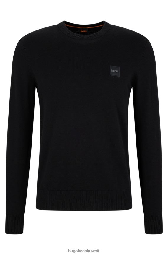 4TFNJN937 أسود Hugo Boss هوغو سترة سوداء برقبة دائرية من القطن والكشمير مع شعار