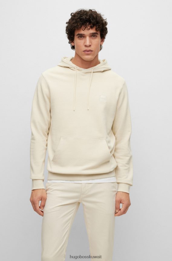 4TFNJN938 أبيض Hugo Boss هوغو سويت شيرت بغطاء رأس من قطن تيري الفرنسي مع رقعة شعار باللون الأبيض