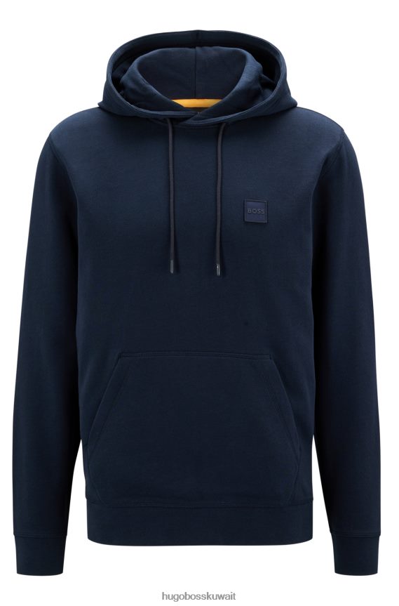 4TFNJN943 أزرق غامق Hugo Boss سويت شيرت بغطاء رأس من قطن تيري الفرنسي باللون الأزرق الداكن مع رقعة الشعار