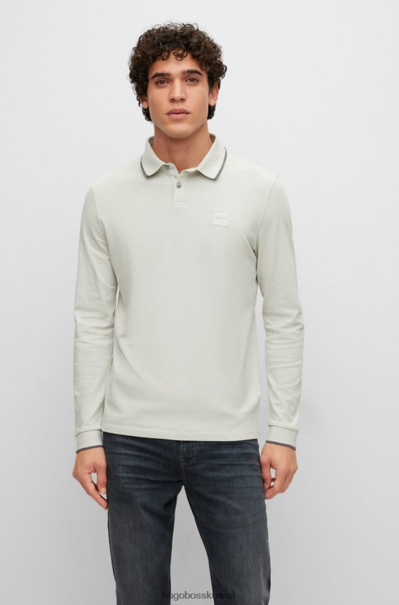 4TFNJN948 رمادي فاتح Hugo Boss قميص بولو من القطن المطاطي بأكمام طويلة من Hugo باللون الرمادي الفاتح مع رقعة الشعار