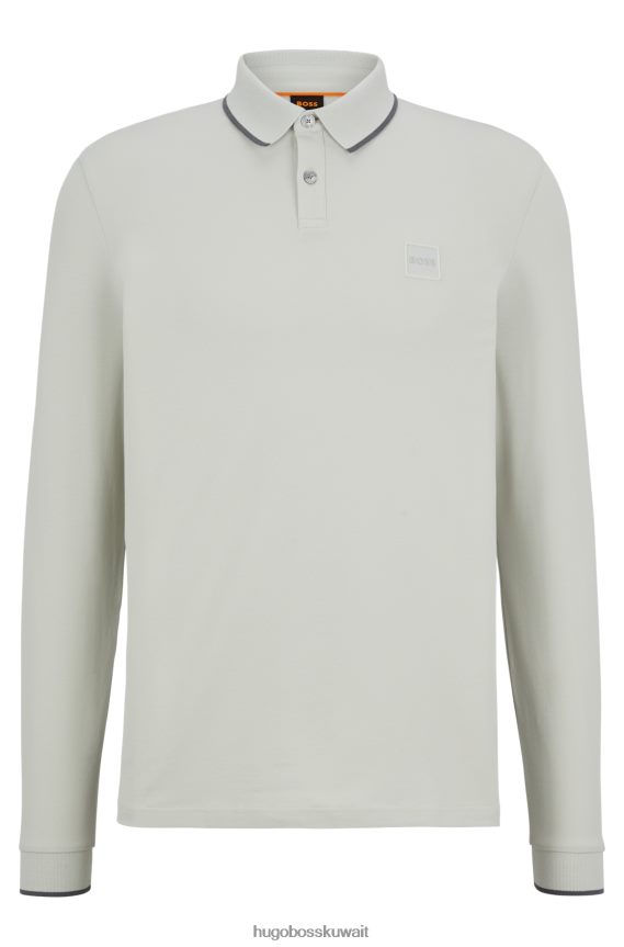 4TFNJN948 رمادي فاتح Hugo Boss قميص بولو من القطن المطاطي بأكمام طويلة من Hugo باللون الرمادي الفاتح مع رقعة الشعار
