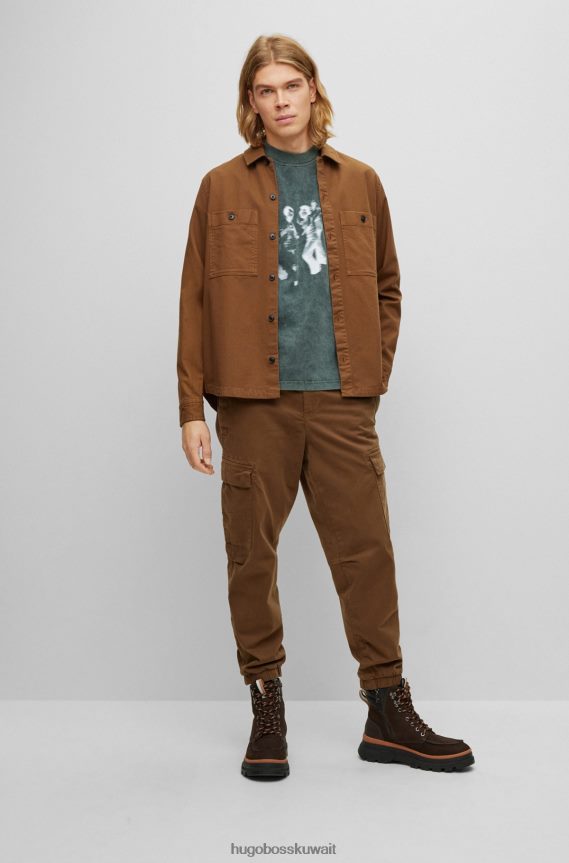 4TFNJN949 بني Hugo Boss بنطلون هوغو بني مريح من القطن المطاطي