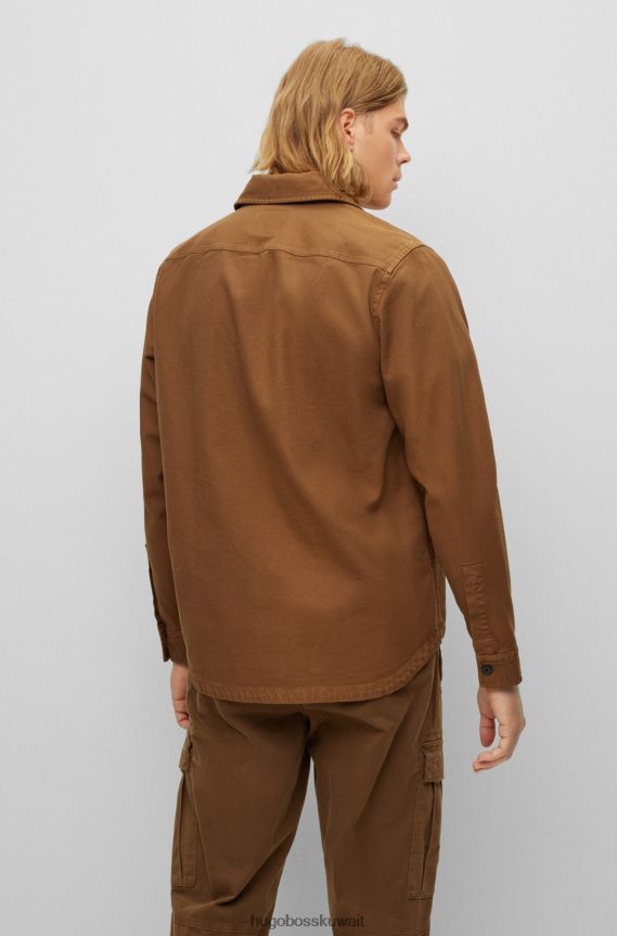 4TFNJN951 بني Hugo Boss قميص علوي بمقاس كبير مصنوع من القطن المطاطي باللون البني دوبي هوغو