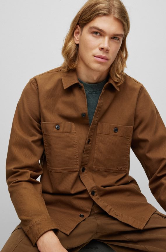 4TFNJN951 بني Hugo Boss قميص علوي بمقاس كبير مصنوع من القطن المطاطي باللون البني دوبي هوغو