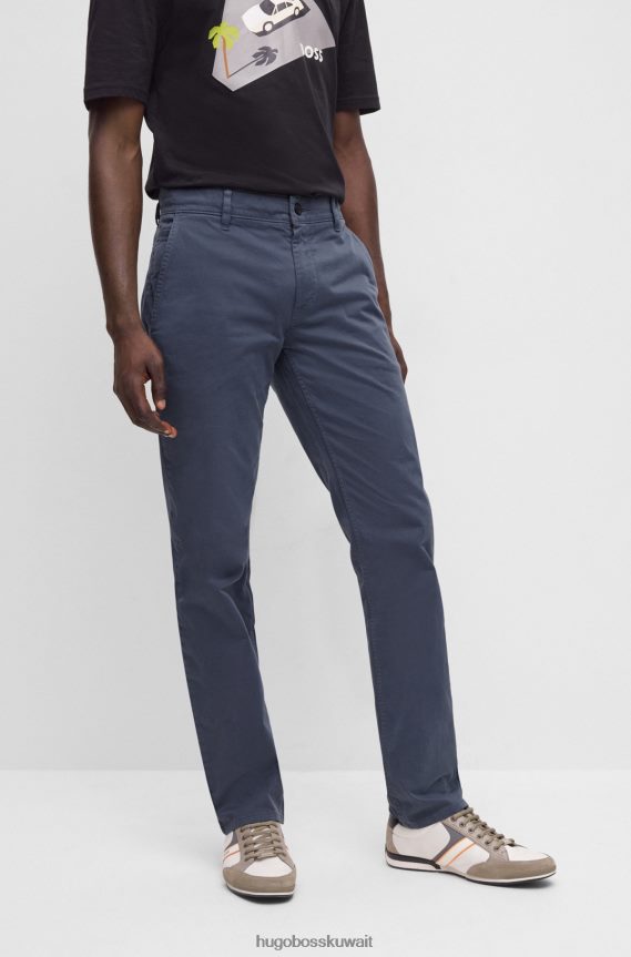 4TFNJN954 أزرق Hugo Boss بنطلون هوغو الأزرق بقصة ضيقة من الساتان القطني المطاطي