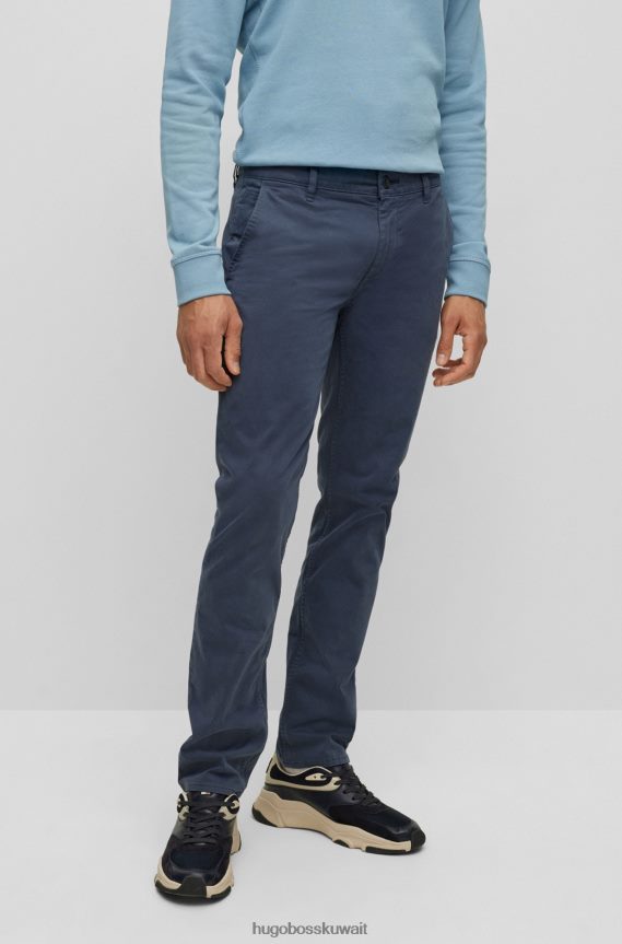 4TFNJN955 أزرق غامق Hugo Boss بنطلون هوغو ذو قصة ضيقة باللون الأزرق الداكن من الساتان والقطن المطاطي