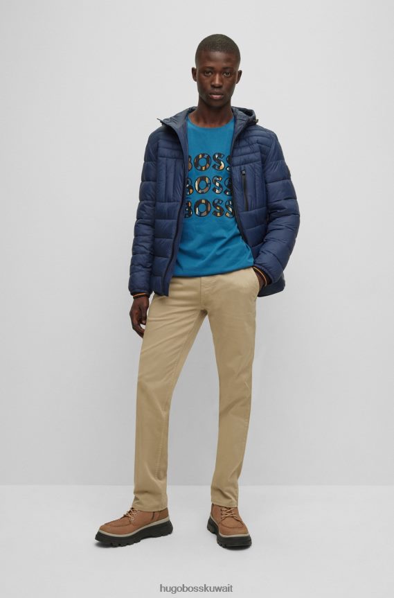 4TFNJN960 اللون البيج Hugo Boss بنطلون هوغو بيج بقصة ضيقة من الساتان القطني المطاطي