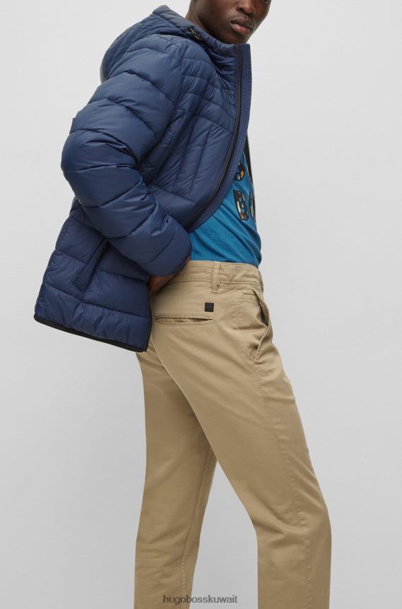 4TFNJN960 اللون البيج Hugo Boss بنطلون هوغو بيج بقصة ضيقة من الساتان القطني المطاطي