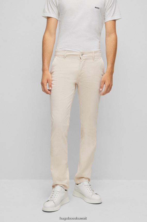 4TFNJN961 أبيض Hugo Boss بنطلون هوغو أبيض بقصة ضيقة من الساتان القطني المطاطي