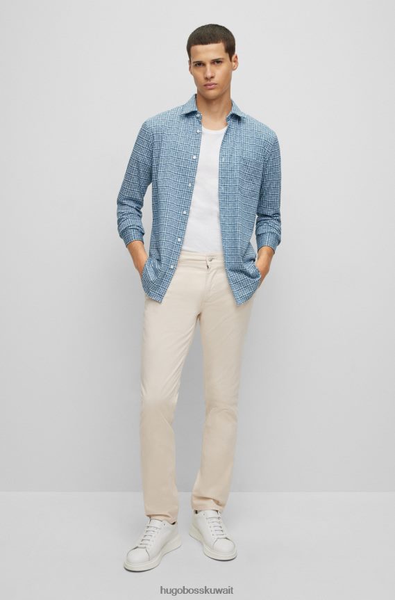 4TFNJN961 أبيض Hugo Boss بنطلون هوغو أبيض بقصة ضيقة من الساتان القطني المطاطي