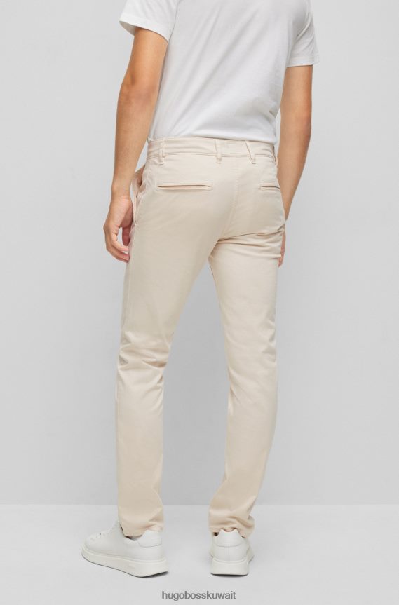 4TFNJN961 أبيض Hugo Boss بنطلون هوغو أبيض بقصة ضيقة من الساتان القطني المطاطي
