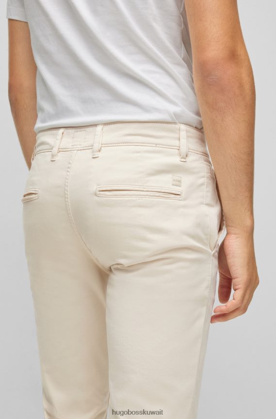 4TFNJN961 أبيض Hugo Boss بنطلون هوغو أبيض بقصة ضيقة من الساتان القطني المطاطي