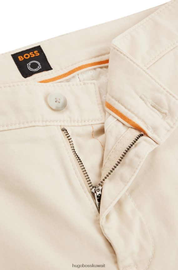 4TFNJN961 أبيض Hugo Boss بنطلون هوغو أبيض بقصة ضيقة من الساتان القطني المطاطي