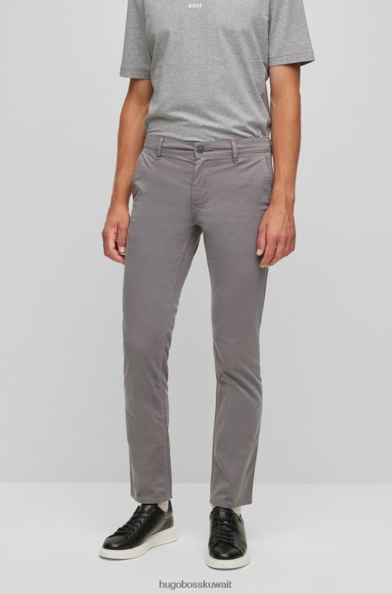 4TFNJN963 رمادي Hugo Boss بنطال بقصّة ضيّقة مصنوع من قطن هوغو الساتان باللون الرمادي