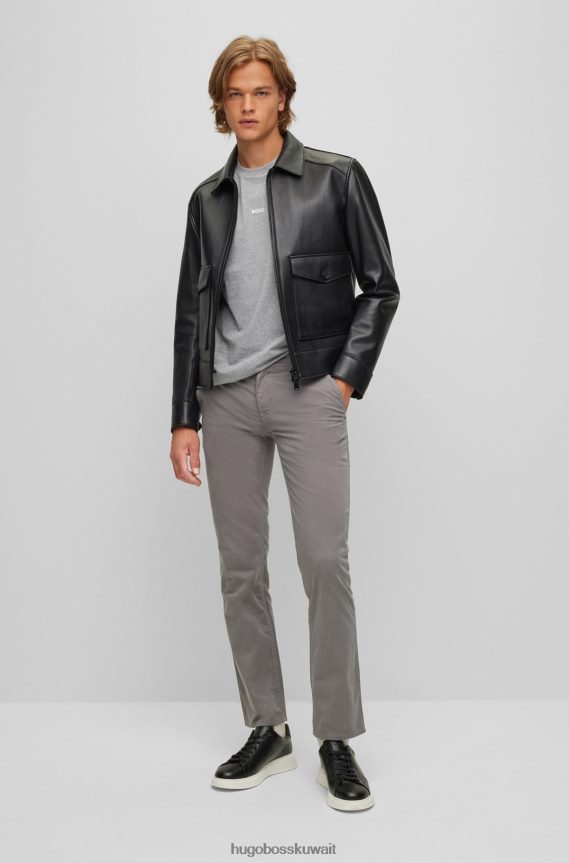 4TFNJN963 رمادي Hugo Boss بنطال بقصّة ضيّقة مصنوع من قطن هوغو الساتان باللون الرمادي