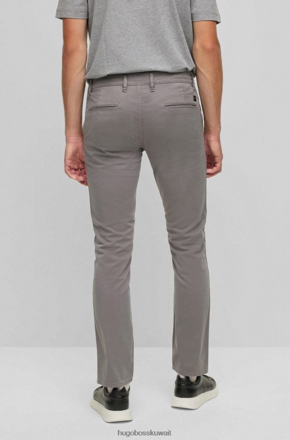 4TFNJN963 رمادي Hugo Boss بنطال بقصّة ضيّقة مصنوع من قطن هوغو الساتان باللون الرمادي