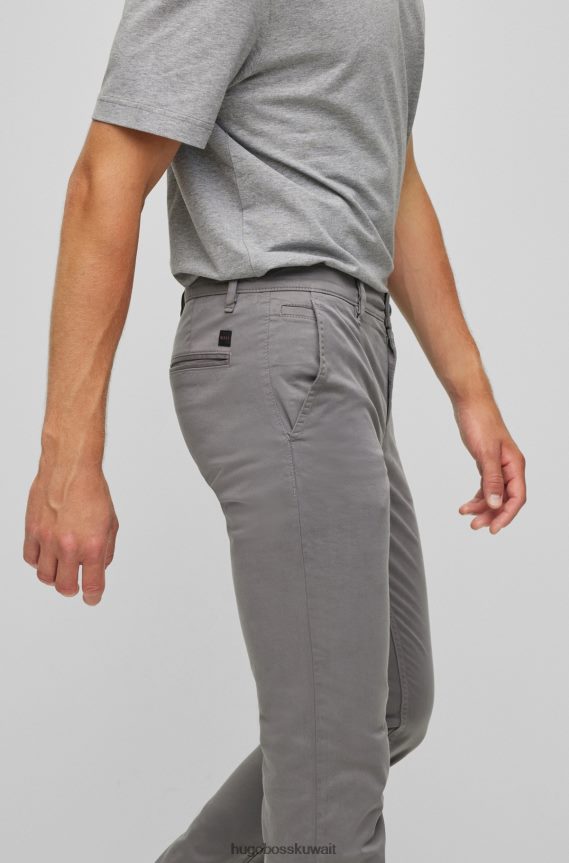 4TFNJN963 رمادي Hugo Boss بنطال بقصّة ضيّقة مصنوع من قطن هوغو الساتان باللون الرمادي