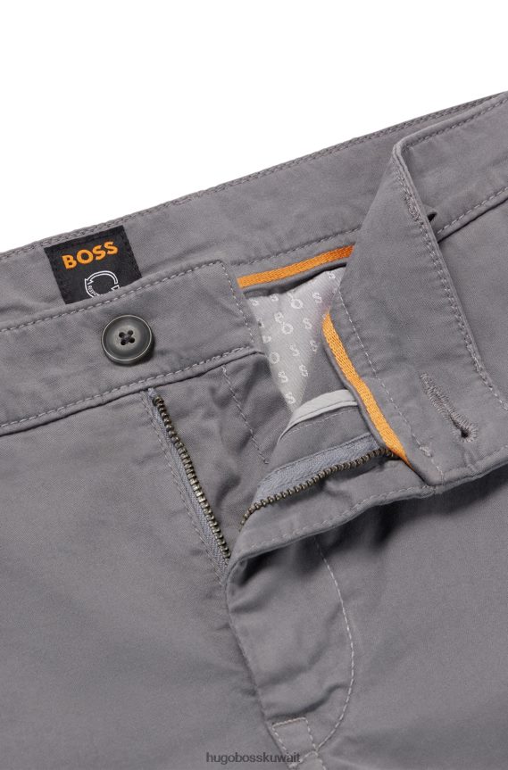 4TFNJN963 رمادي Hugo Boss بنطال بقصّة ضيّقة مصنوع من قطن هوغو الساتان باللون الرمادي