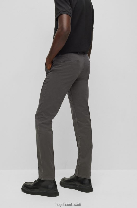 4TFNJN964 الرمادي الداكن Hugo Boss بنطلون رمادي داكن بقصة ضيقة مصنوع من الساتان القطني المطاطي