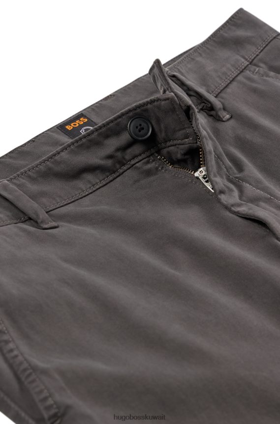 4TFNJN964 الرمادي الداكن Hugo Boss بنطلون رمادي داكن بقصة ضيقة مصنوع من الساتان القطني المطاطي
