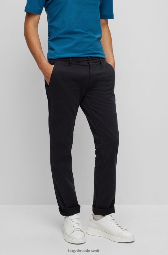 4TFNJN965 أسود Hugo Boss بنطال بقصّة ضيّقة مصنوع من الساتان القطني المطاطي باللون الأسود