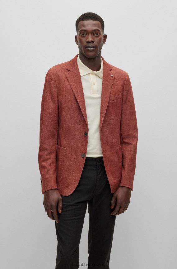 4TFNJN966 بني Hugo Boss سترة هوغو بنية ضيقة منسوجة من الجيرسيه المطاطي ذو الأنماط الدقيقة