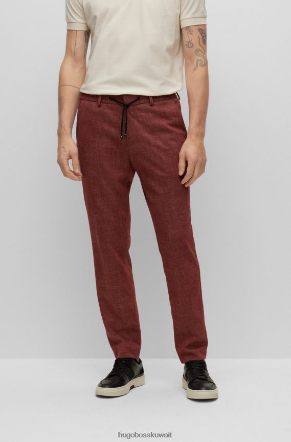 4TFNJN968 بني Hugo Boss بنطال Hugo ذو قصة ضيقة مصنوع من الجيرسيه المطاطي بنمط صغير باللون البني