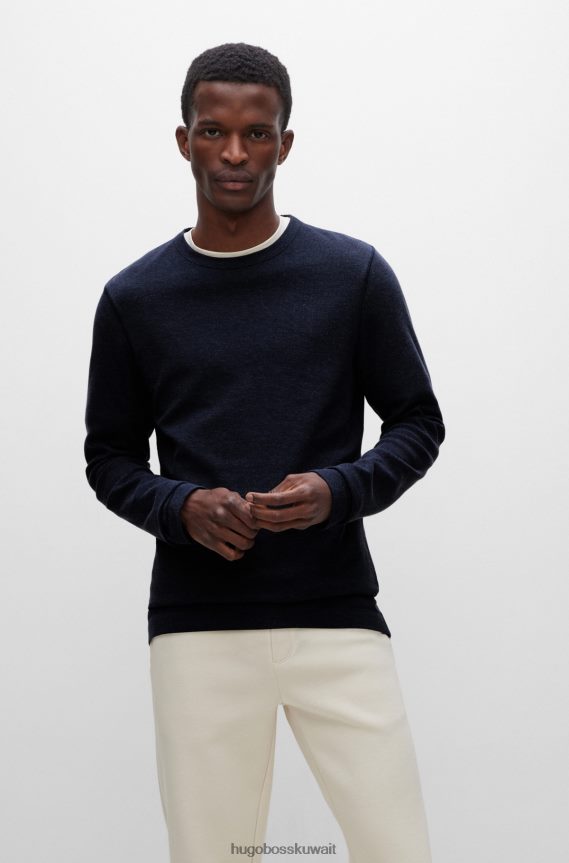 4TFNJN977 أزرق غامق Hugo Boss تيشيرت بقصة ضيقة وأكمام طويلة من قطن الوافل هوغو باللون الأزرق الداكن