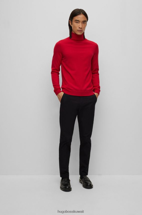 4TFNJN983 أحمر Hugo Boss سترة بياقة دائرية وقصة ضيقة من الصوف البكر باللون الأحمر