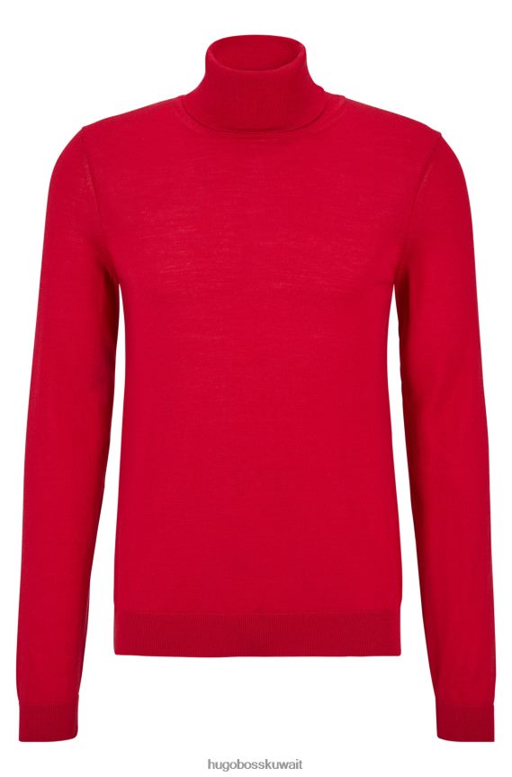 4TFNJN983 أحمر Hugo Boss سترة بياقة دائرية وقصة ضيقة من الصوف البكر باللون الأحمر