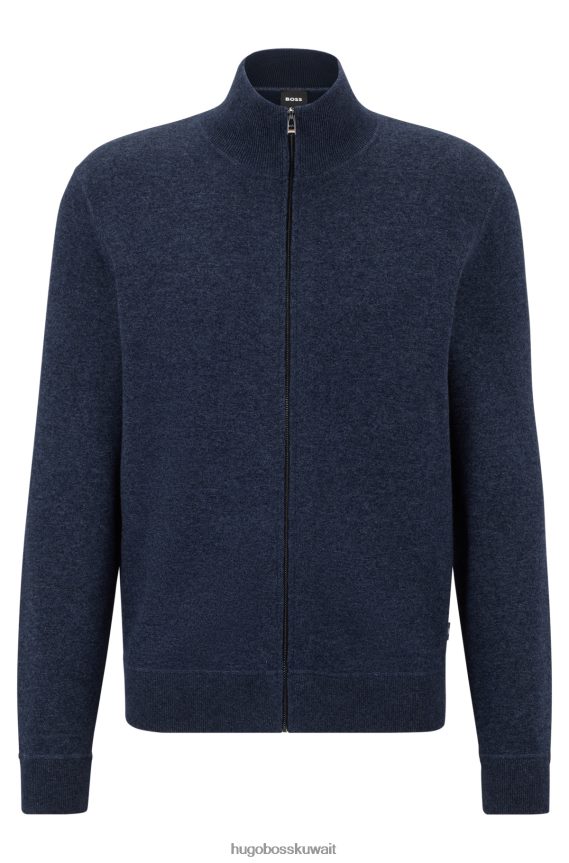 4TFNJN991 أزرق غامق Hugo Boss سترة هوغو باللون الأزرق الداكن ذات المقاس العادي من القطن والصوف البكر