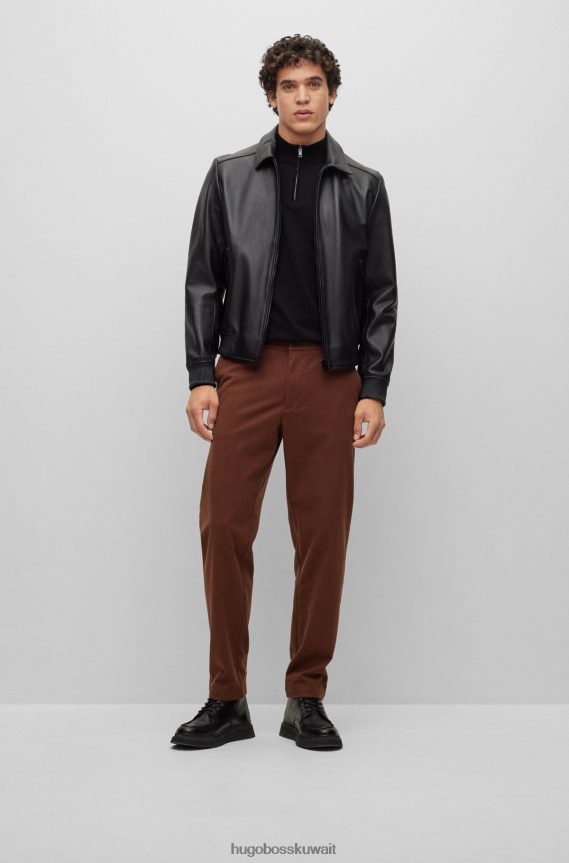 4TFNJN993 بني Hugo Boss بنطال بقصّة ضيّقة مصنوع من قماش هوغو المطاطي بنقشات دقيقة باللون البني